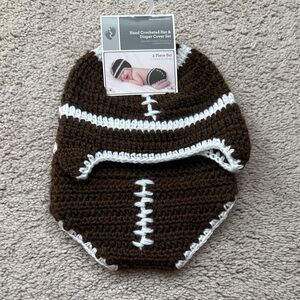 Newborn 0-9 month picture outfit - Brown and White Crochet Football Baby Set